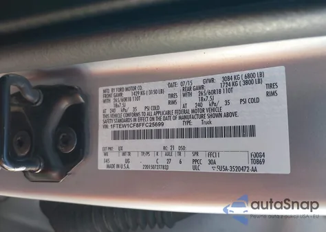 2015 Ford F-150 Xlt z USA, uszkodzony, nr VIN 1FTEW1CF8FFC25699